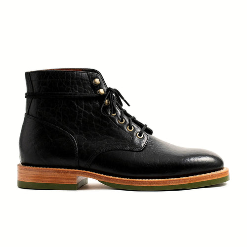 Goodyear welted lace-to-toe boot in Black American Bison, full-grain leather heel counters