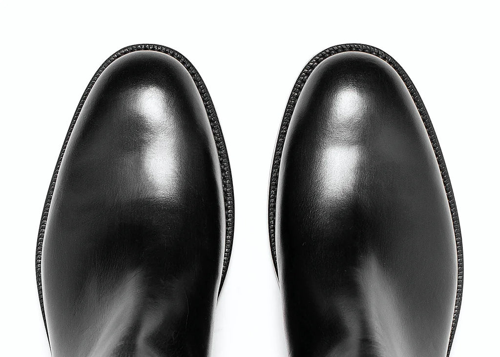 Goodyear welted Chelsea boot in Black Chromexcel, full-grain leather heel counters