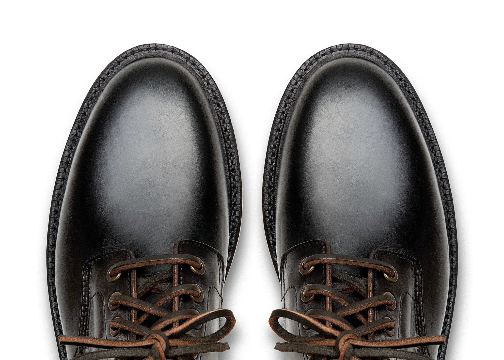 Goodyear welted plain toe boot in Black Chromexcel, full-grain leather heel counters