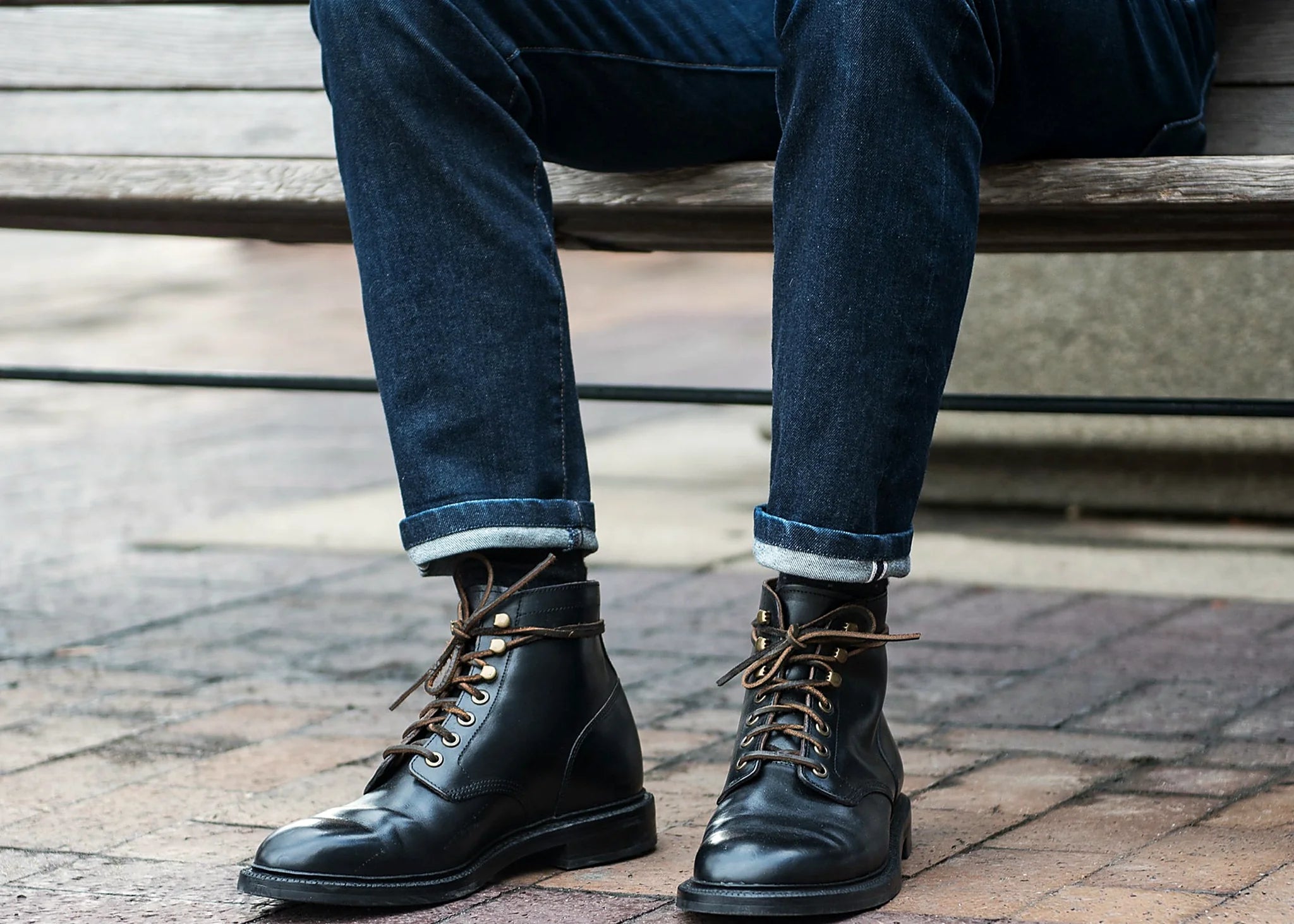 Black Chromexcel boot on a micro stud rubber outsole, cork filler over a steel shank
