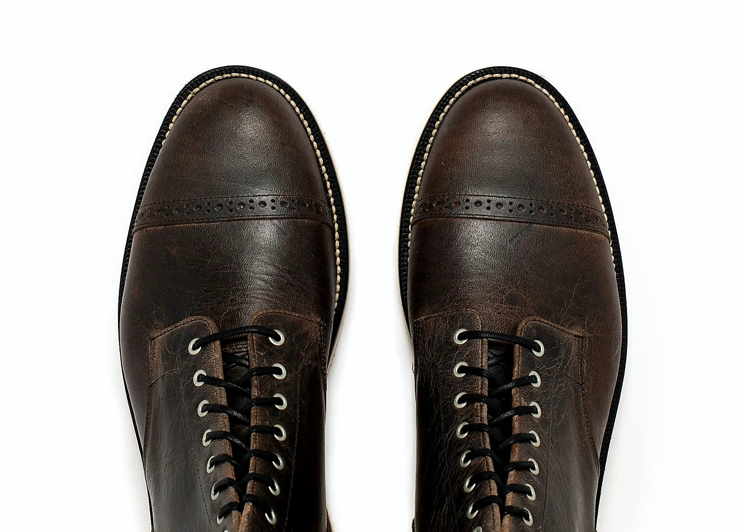 Black Teton Waxy Stag deer boot on a Vibram cavity wedge outsole, cork filler over a steel shank