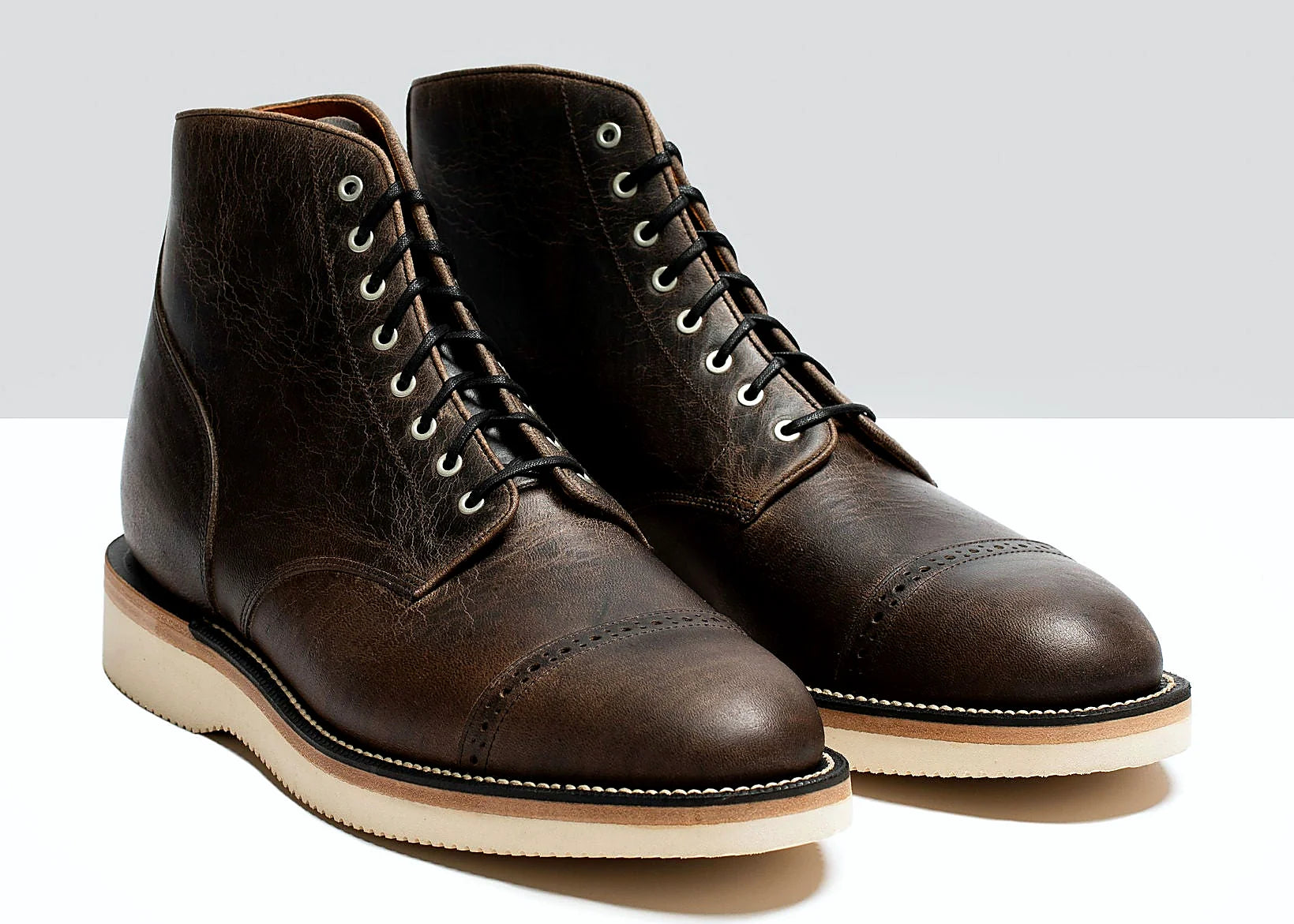 service boot in Black Teton Waxy Stag deer with gunmetal eyelets