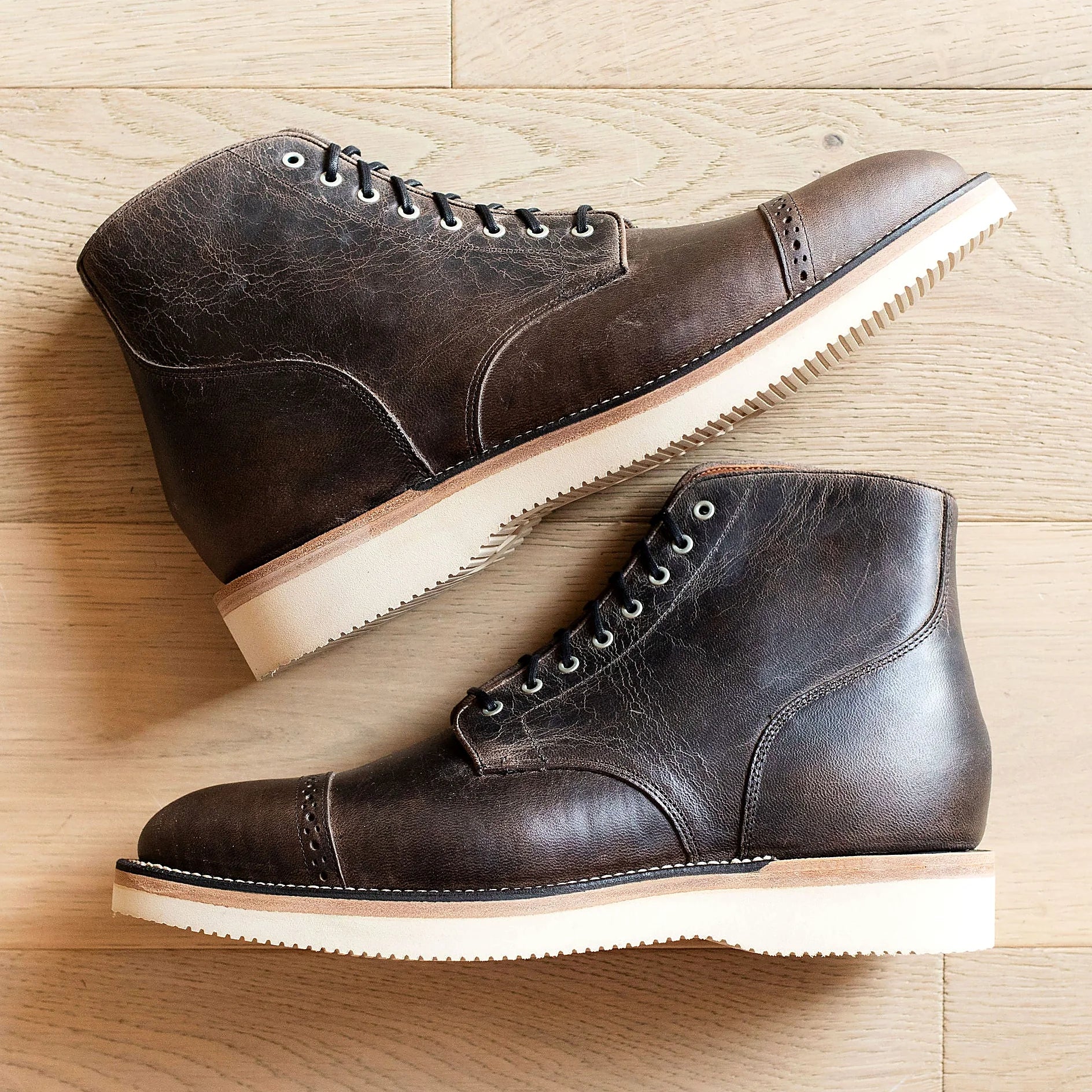 Black Waxed Deer Wedge Sole Boot — Goodyear welted leather boot
