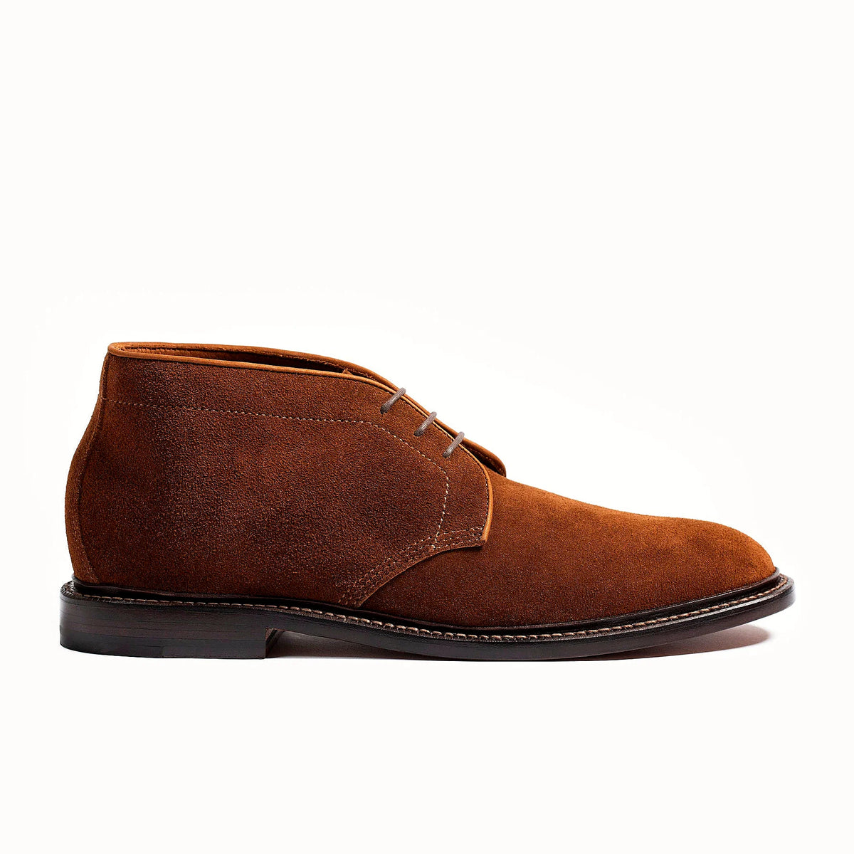 Goodyear welted unlined chukka boot in Bourbon Janus Butt suede, full-grain leather heel counters