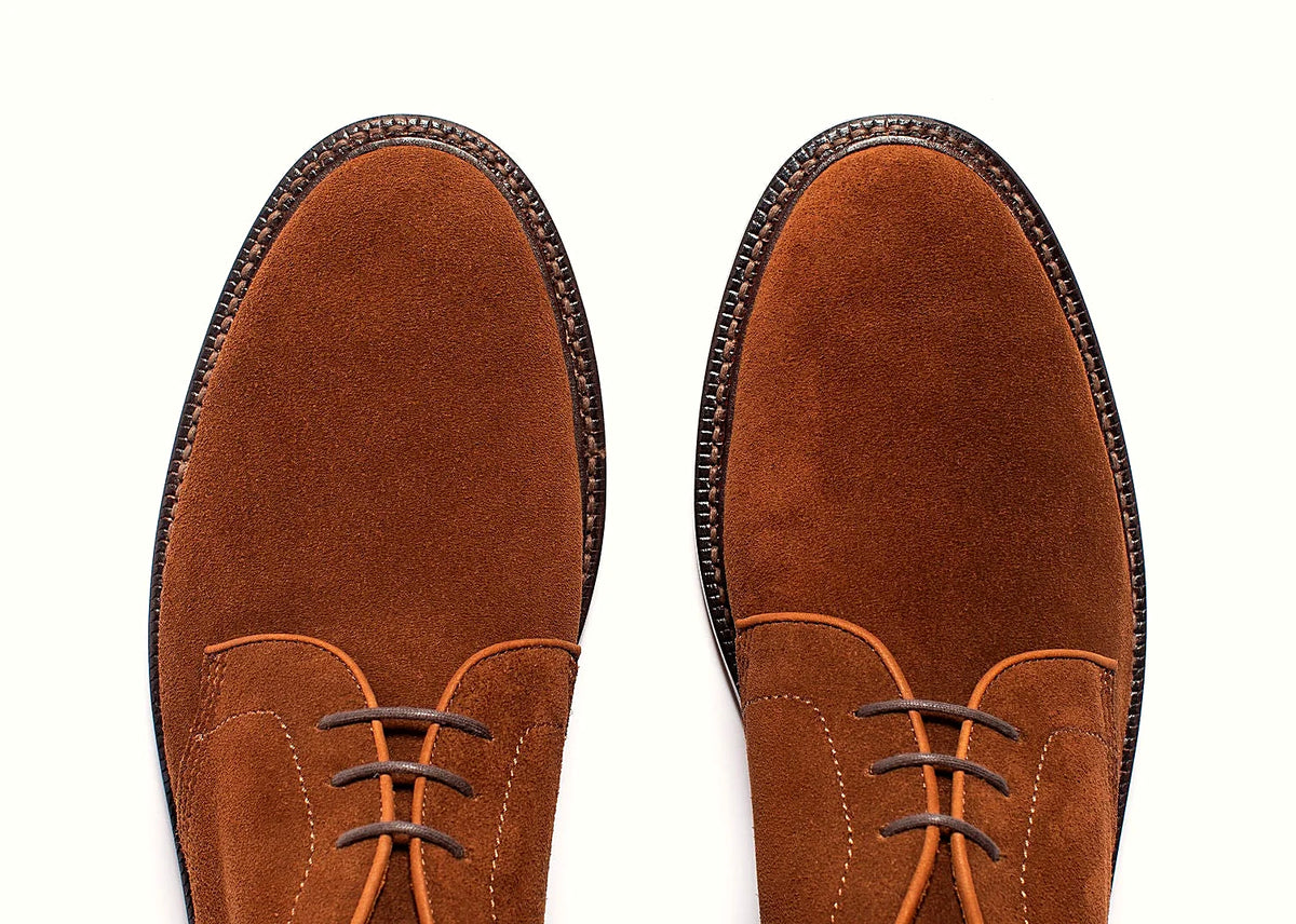 Bourbon Janus Butt suede boot on an oil-dipped butyl leather outsole, cork filler over a steel shank