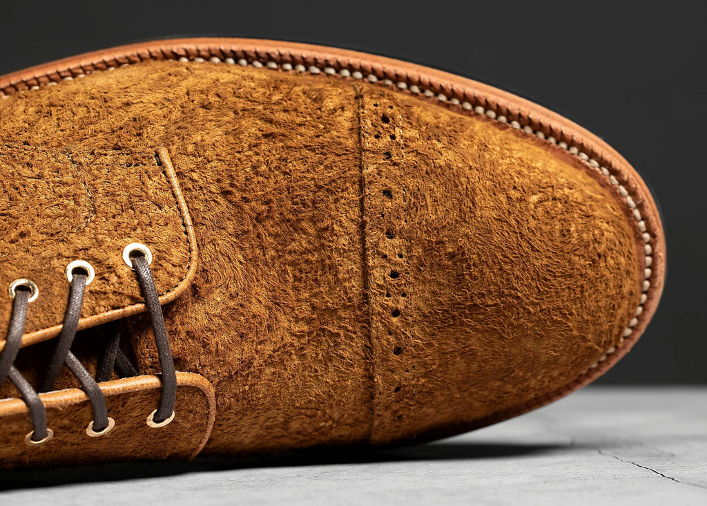 Bronze rough suede boot on a lug rubber outsole, cork filler over a steel shank