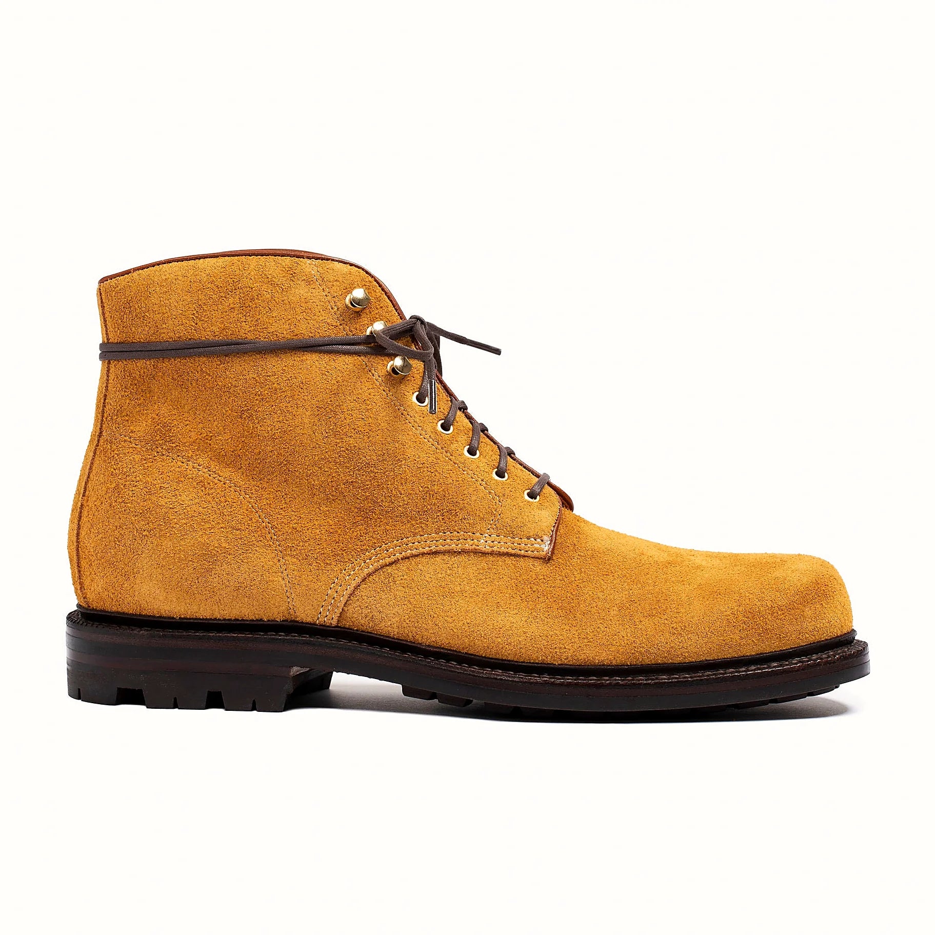 Butterum Gum Oiled Desert Oasis boot on a lug rubber outsole, cork filler over a steel shank