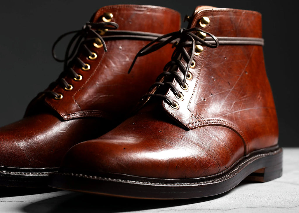 Cognac Ecbatana Lux dress boot with polished brass eyelets and speed hooks