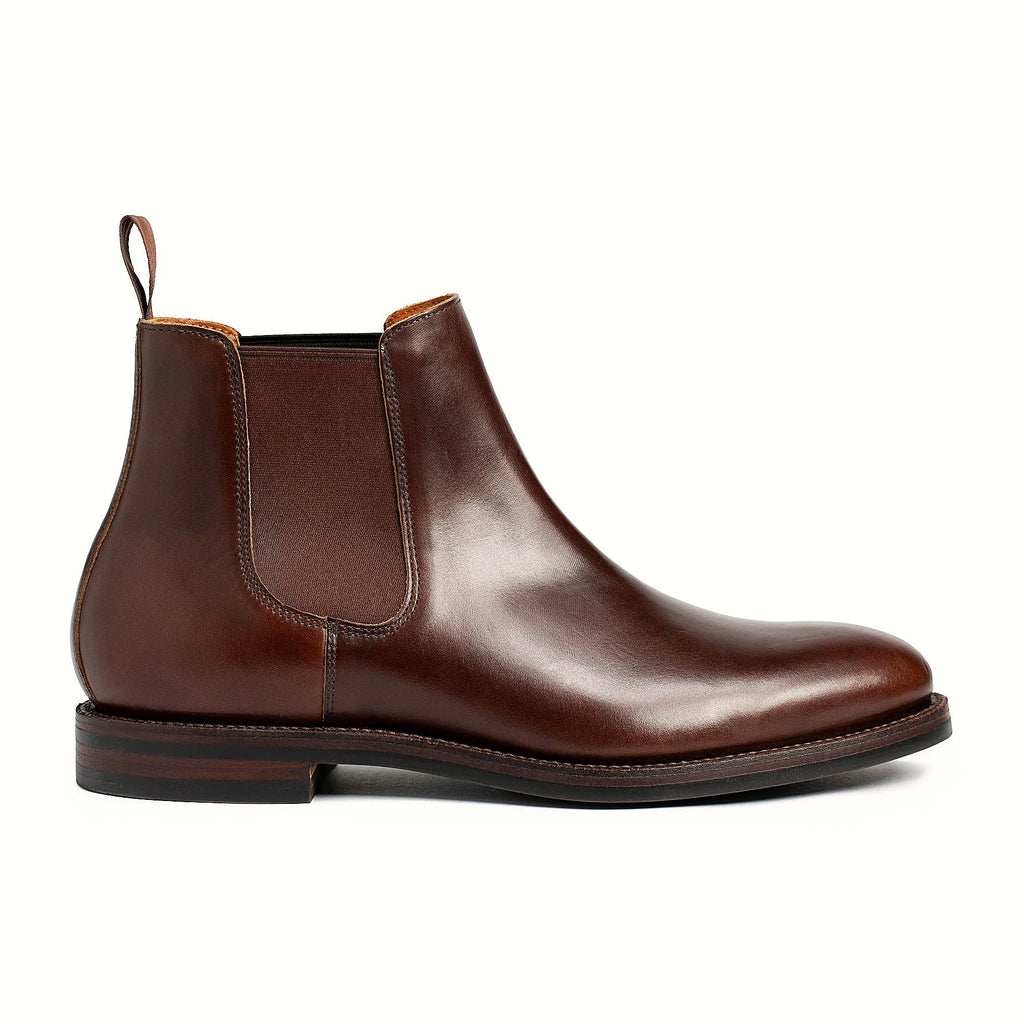 Goodyear welted Chelsea boot in Crimson Chromexcel, full-grain leather heel counters