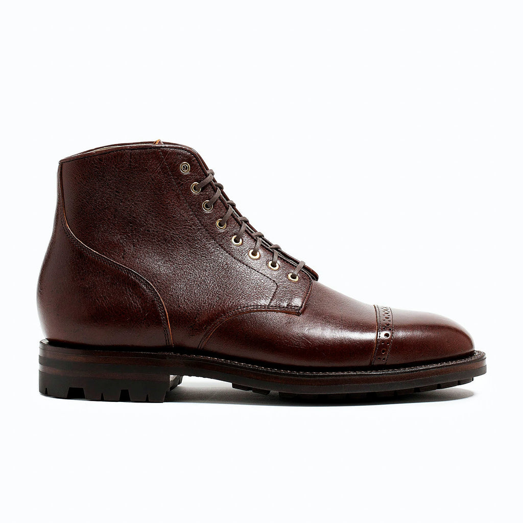 Crimson Kudu boot on a lug rubber outsole, cork filler over a steel shank