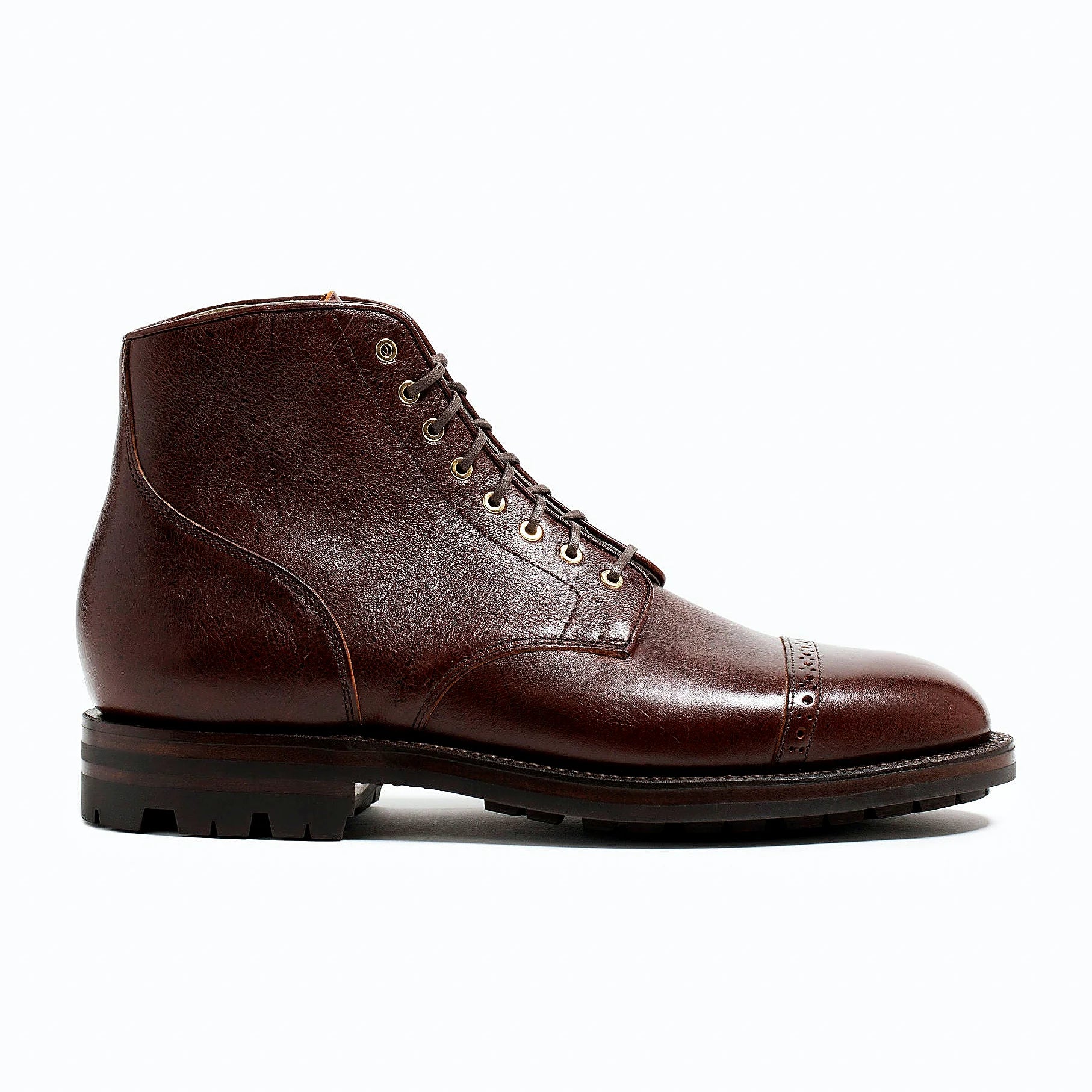 Crimson Kudu boot on a lug rubber outsole, cork filler over a steel shank