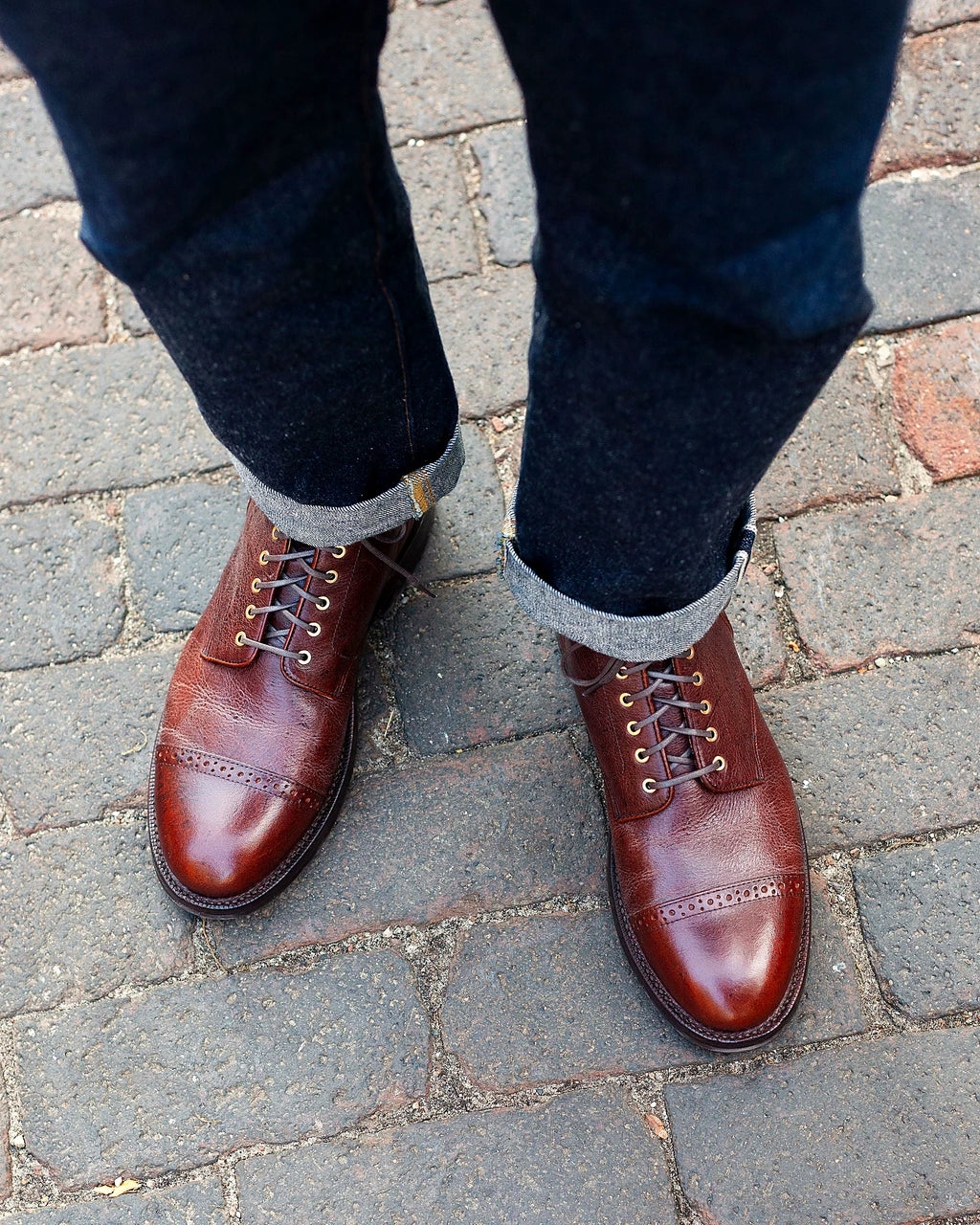 Crimson Kudu Cap Toe Service Boot — Goodyear welted leather boot
