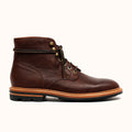 Goodyear welted lace-to-toe boot in Dark burgundy Waxed Kudu, full-grain leather heel counters