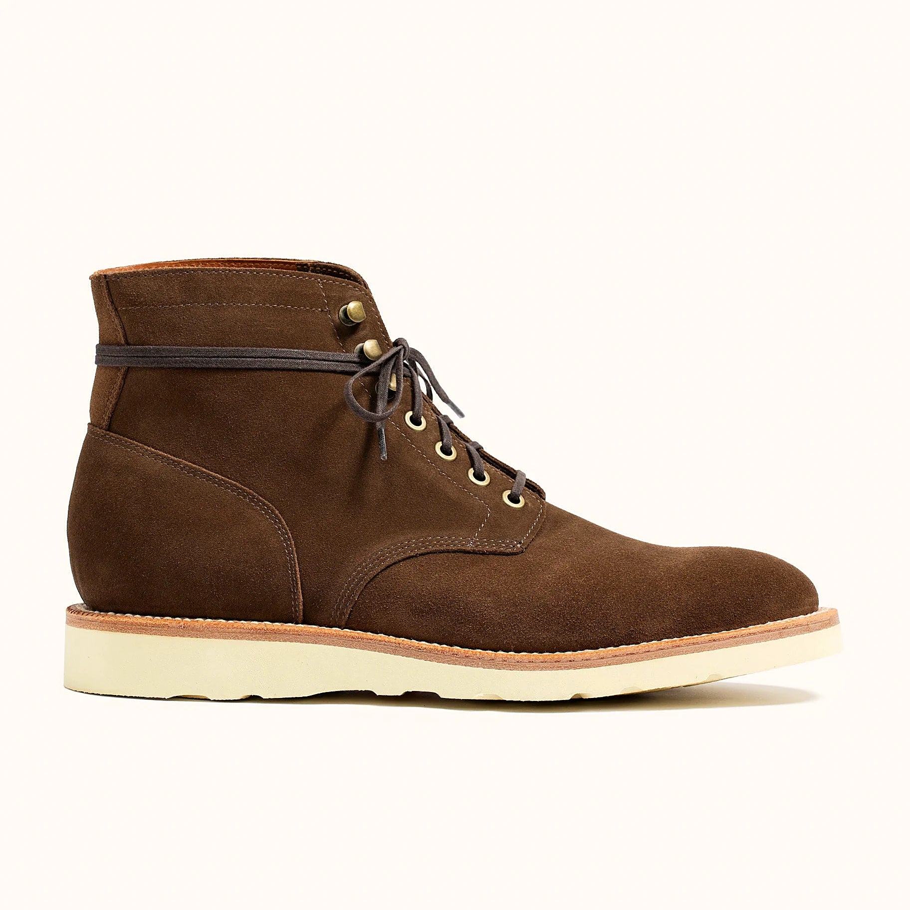 Husk Repello suede lace-to-toe boot with larger antique brass eyelets and speed hooks