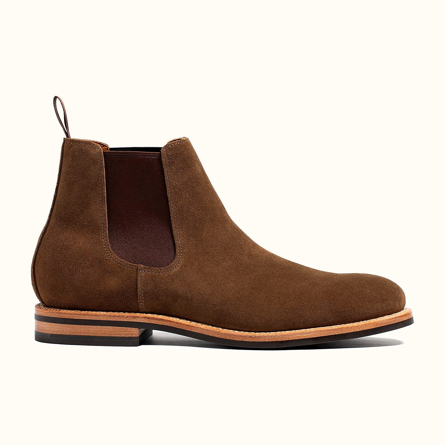 Husk Repello suede boot on a micro stud rubber outsole, cork filler over a steel shank