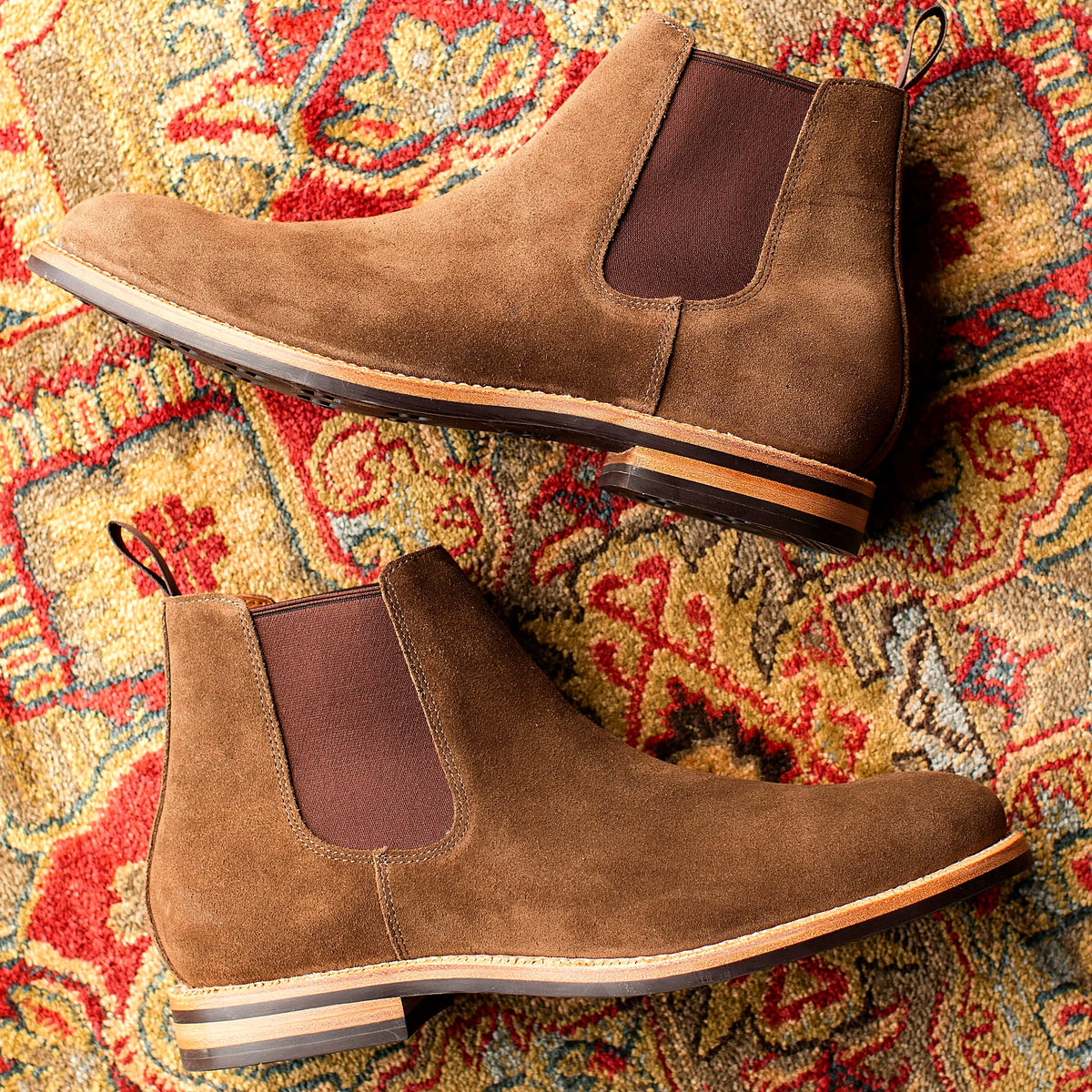 Husk Chelsea boot in Repello suede, set on a micro stud rubber outsole