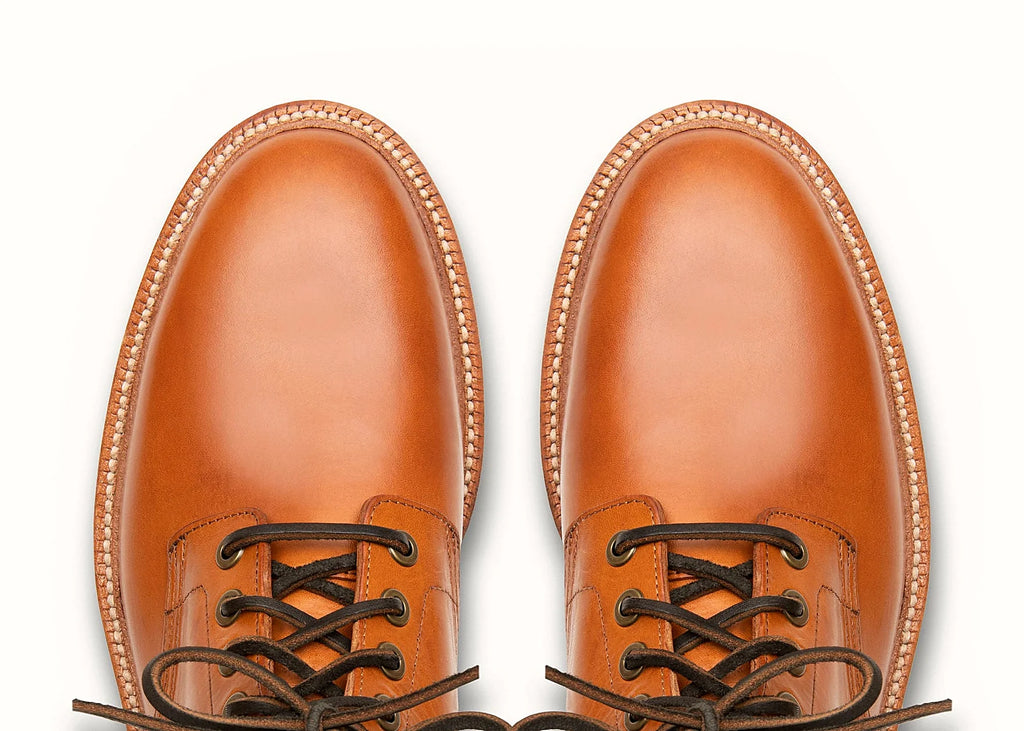 Minerva plain toe boot in Saddle tan, vegetable-tanned insole, welt and midsole