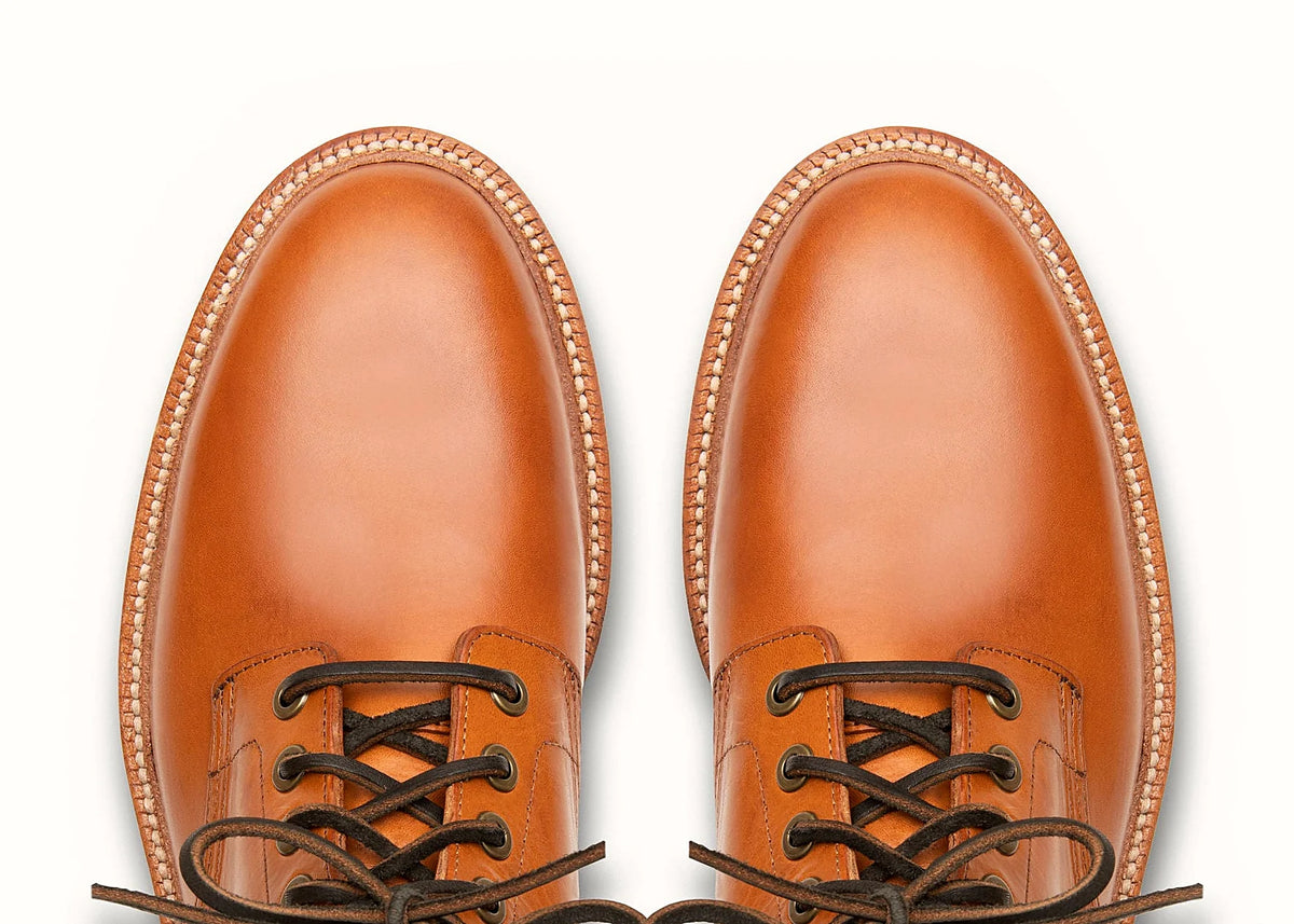 Minerva plain toe boot in Saddle tan, vegetable-tanned insole, welt and midsole
