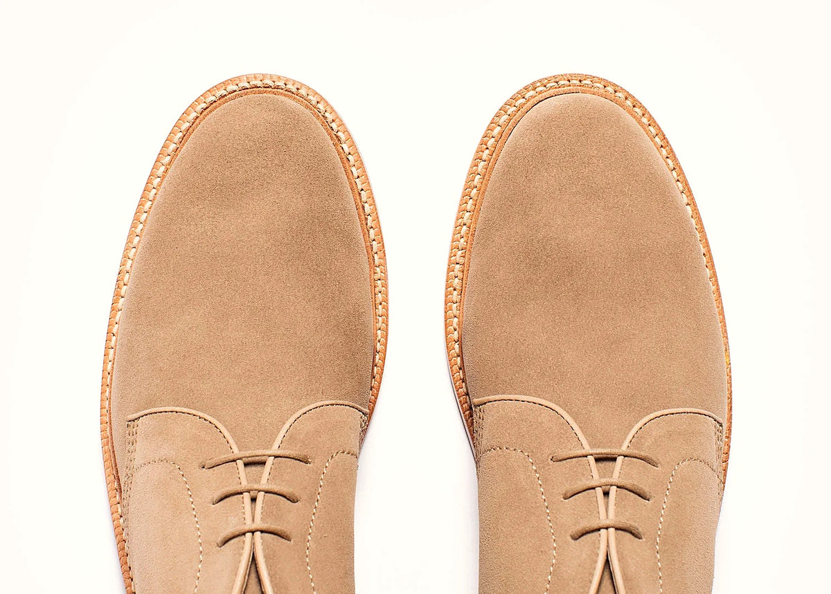 Janus Butt suede unlined chukka boot in Sand, vegetable-tanned insole, welt and midsole