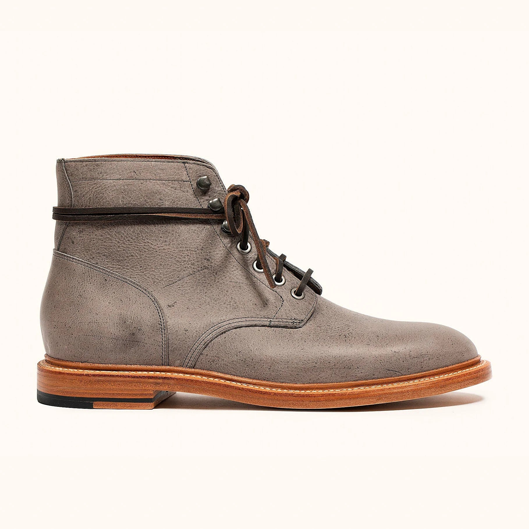 Waxed Kudu lace-to-toe boot in Storm grey, vegetable-tanned insole, welt and midsole