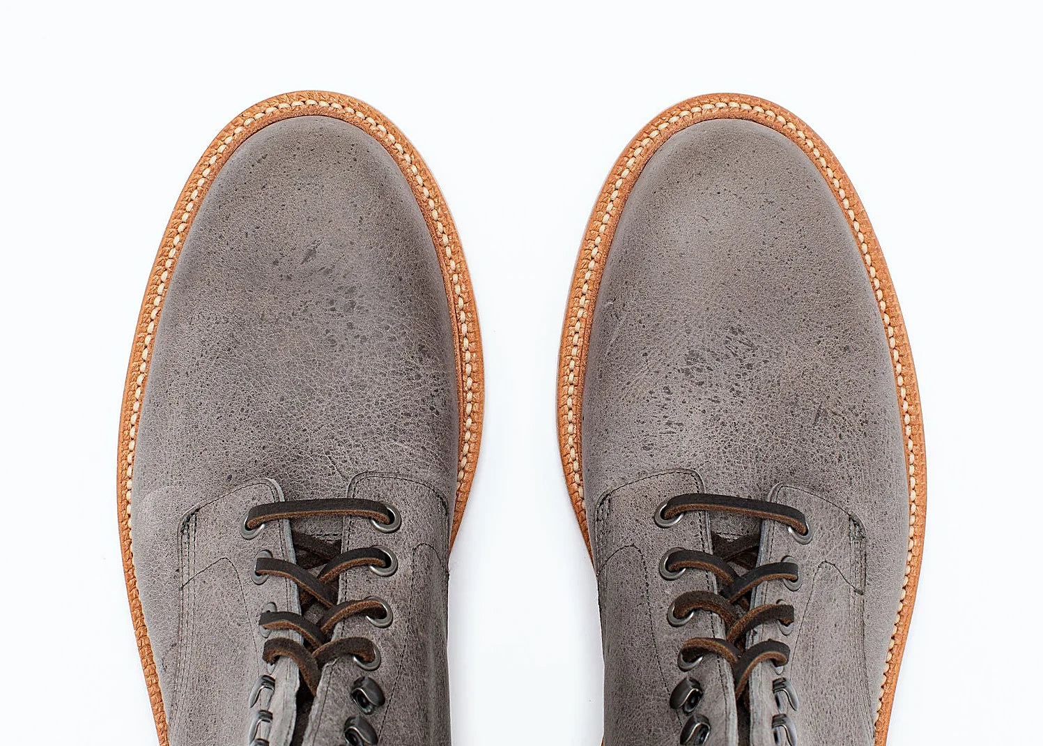 Storm grey Waxed Kudu boot on a leather outsole, cork filler over a steel shank