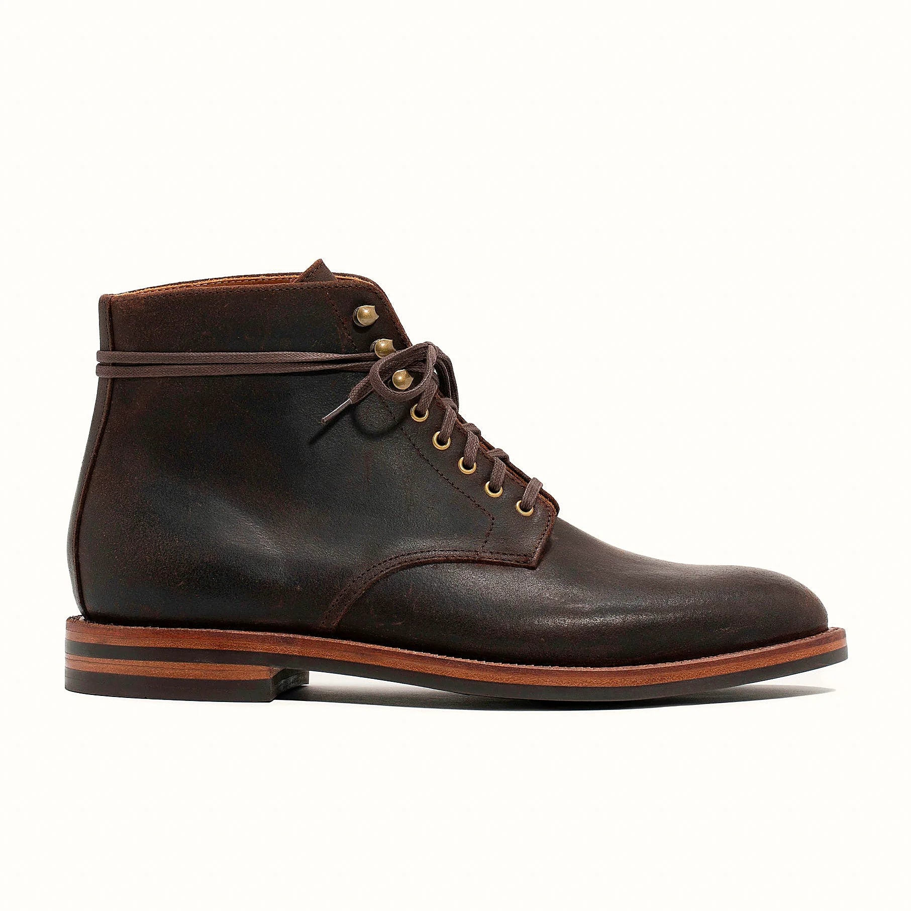 Goodyear welted service boot in Tobacco Waxed Commander, full-grain leather heel counters